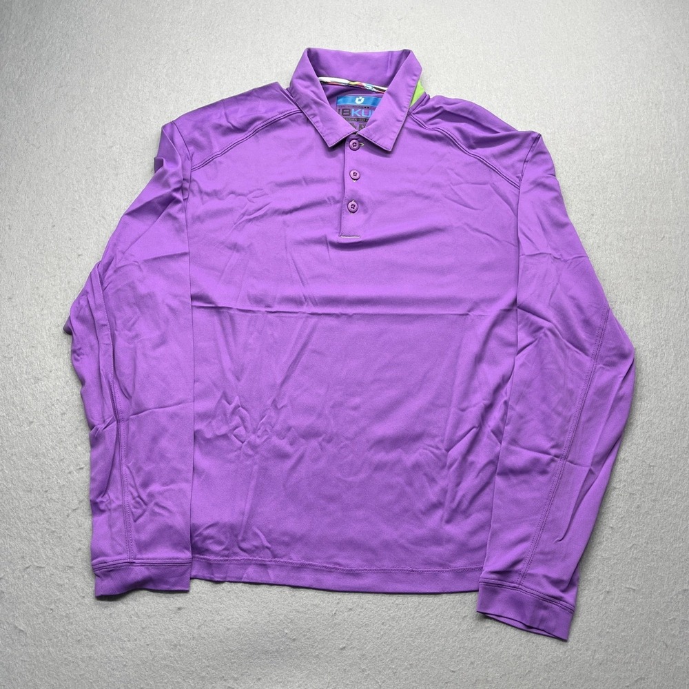IBKÜL Mens Long Sleeve Polo Shirt Purple Large IceFil Performance Golf Top - Picture 2 of 5